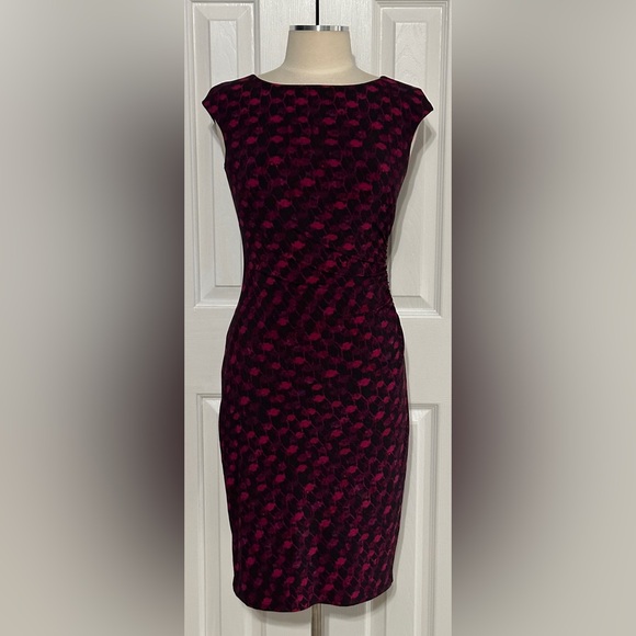 Lauren Ralph Lauren Ruched Sheath Dress Magenta Black Print Size 4